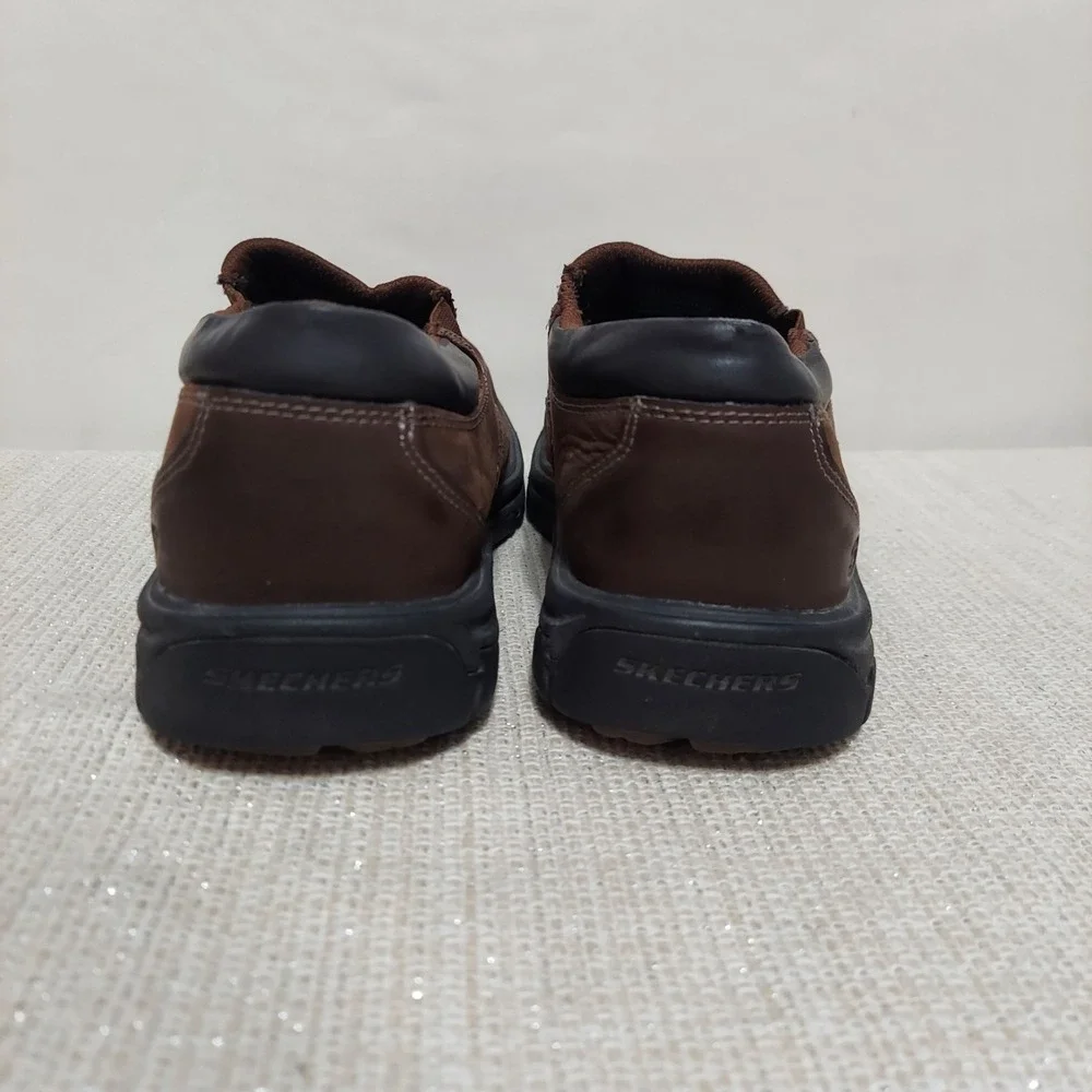 Skechers Segment The Search Brown Leather Slip-On Comfort Shoes Men's Size 8.5